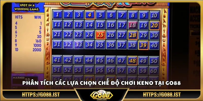 Phân tích các lựa chọn chế độ chơi Keno tại Go88