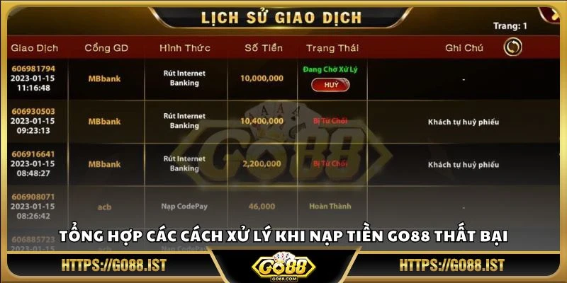 Tổng hợp các cách xử lý khi nạp tiền Go88 thất bại